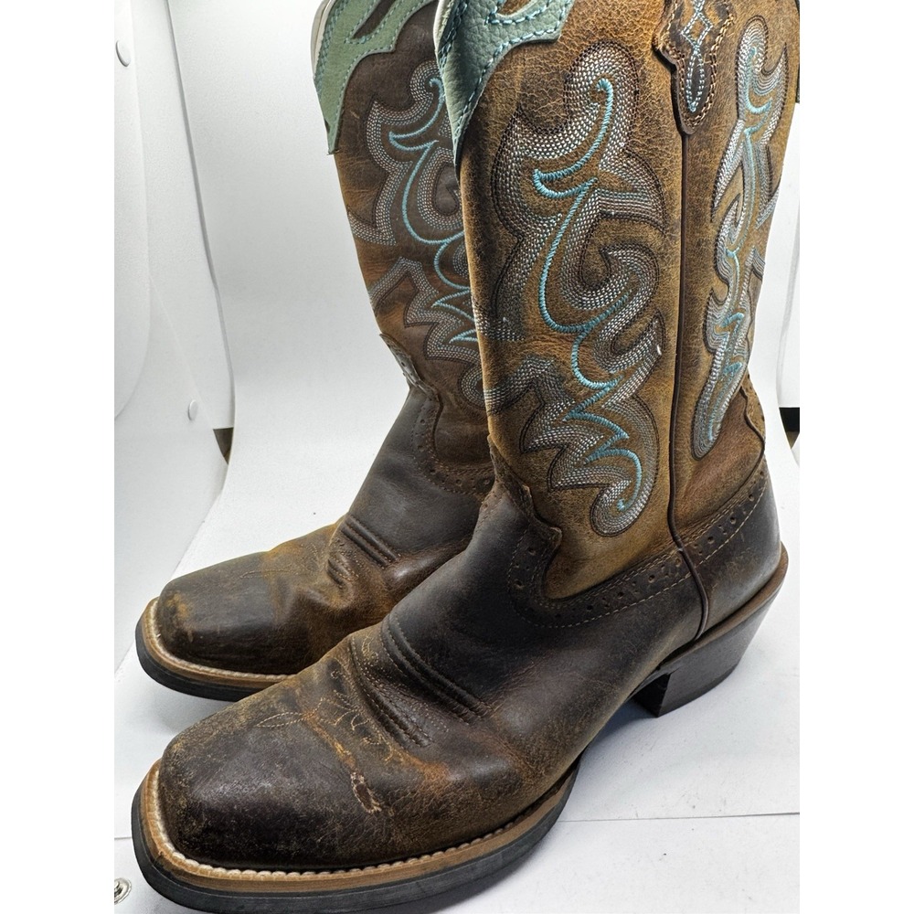Ariat Women's Cowboy Boot Leather Brown Turquoise Western Size 8.5